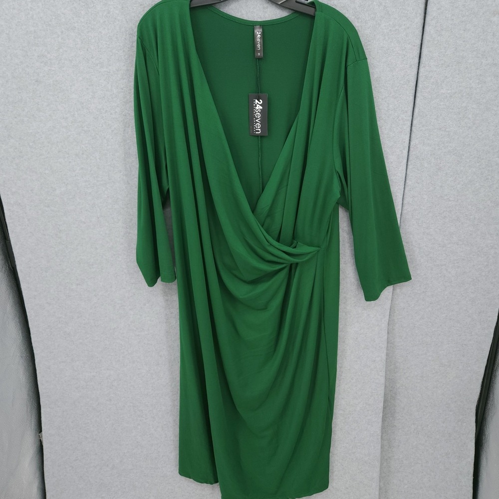 24Seven Green Surplice Neck Pullover 3/4 Sleeve Comfort Dress Womens Size 3X NWT